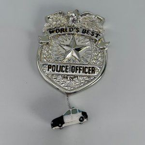 World's Best Police Officer on Duty Badge Christmas Holiday Ornament Silver Gold